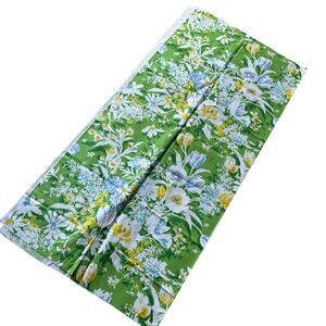 Bloomcraft Fabric remnant mod 1970s green blue yellow white cotton sateen finish